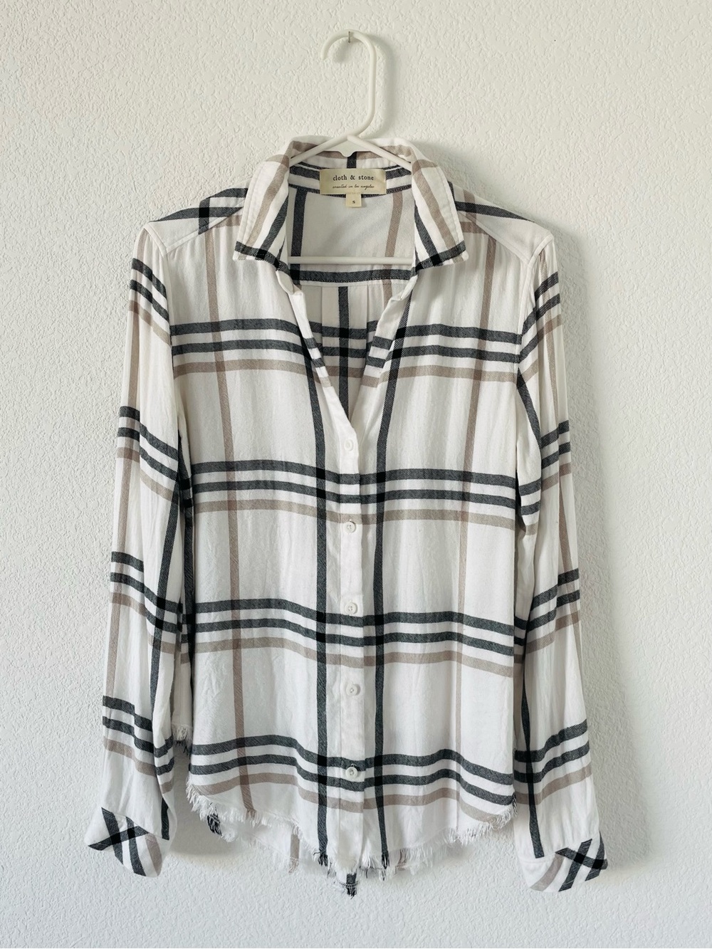 cloth & stone White Plaid Button-Down Shirt with Black and Gray Stripes